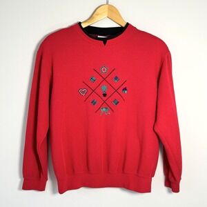 Vtg Koret Sport Red Embroidered Sweatshirt Women's‎ Petite M Pullover 90s Style